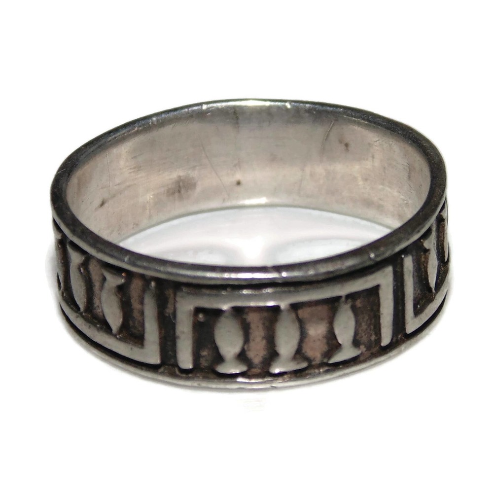 925 Vintage Estate Sterling Silver Ring Band Men Wide Rocker Biker Size 7.5